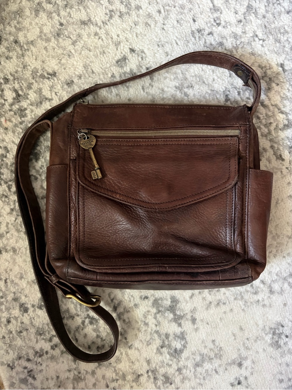 Vintage Fossil Leather Crossbody Bag - Brown